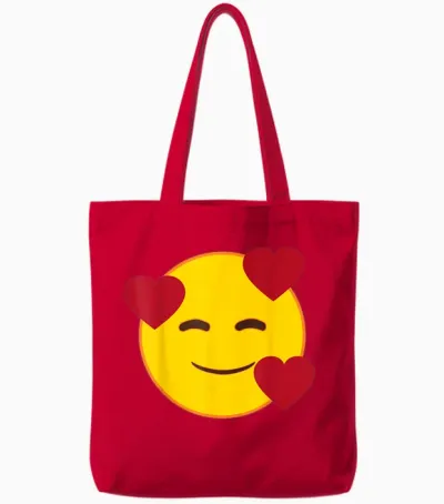 Emoji Official Floating Hearts Yellow Smile Face Tote Bags - Red