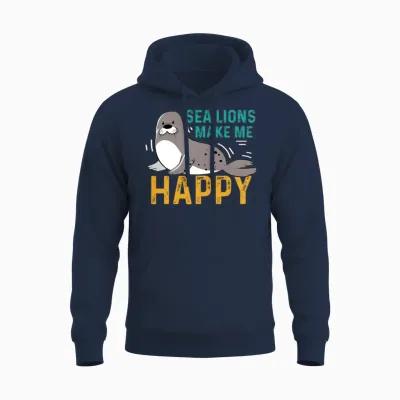 Sea Lions Happy Marine Biologist Gift Unisex Hoodie - Navy