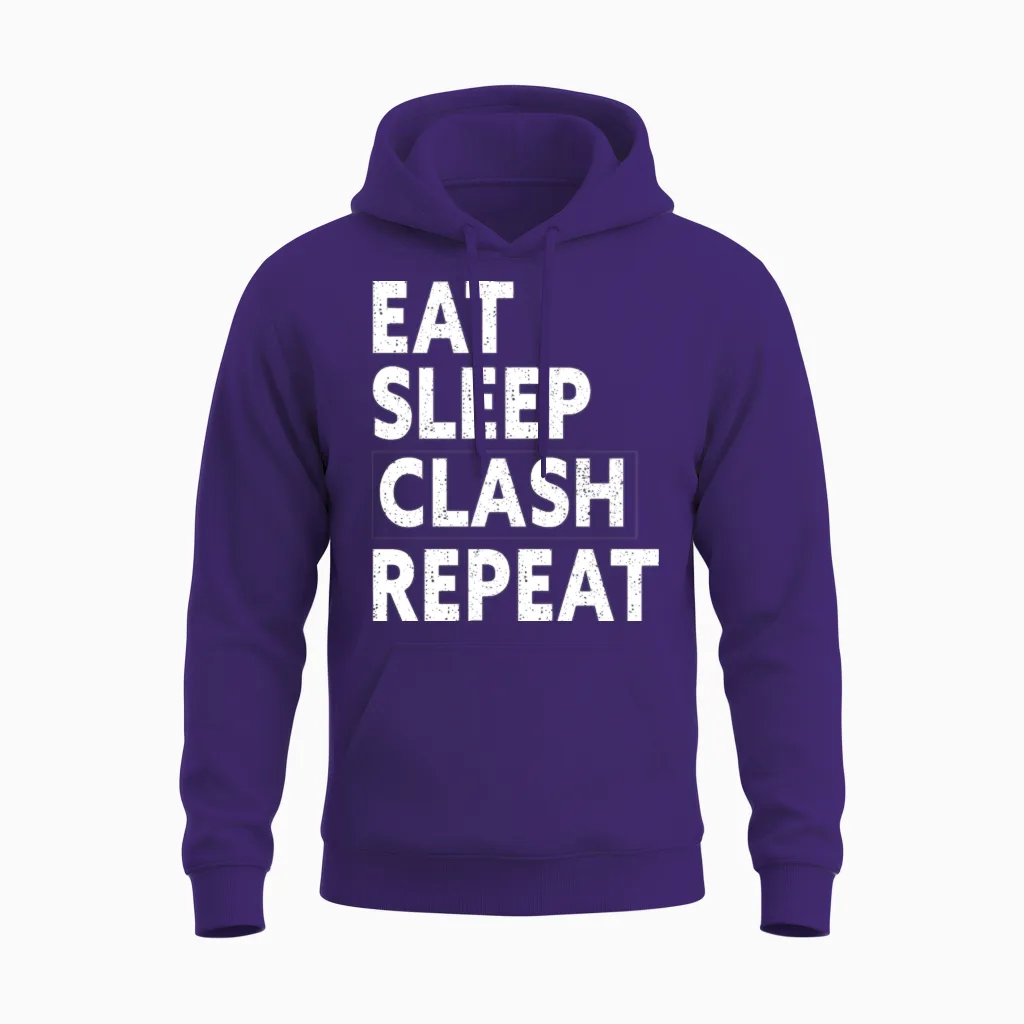 Eat Sleep Clash Repeat Shirt Gift for Royale Gamer Unisex Hoodie in Purple