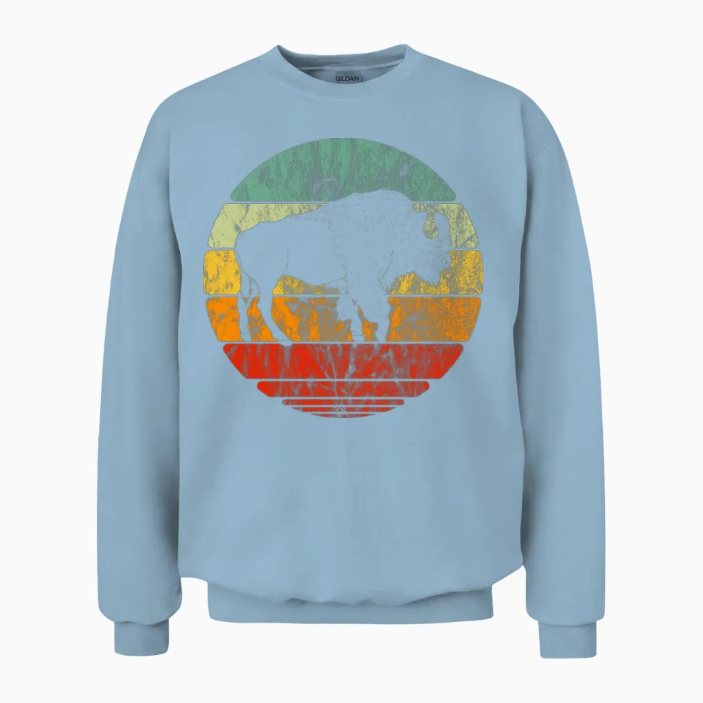 Retro Vintage Bison Unisex Sweatshirt in Light Blue
