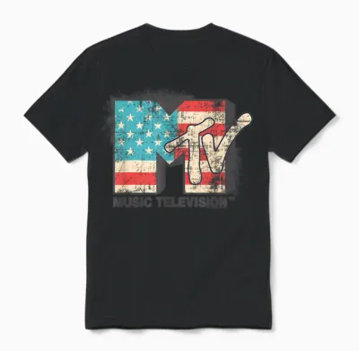 Mtv Herren T-Shirt Grau Klassisches V-Ausschnitt Kurzarm T-Shirt Mit Pailletten Logo Spreizkragen Crew-Ausschnitt Unisex Eu Klein Unisex T-Shirt - Black