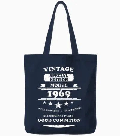 Vintage Retro White 1969 Tote Bags - Navy