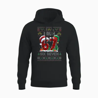 67 Bruh Meme Six Seven Christmas Ugly Sweater Kids Boys Unisex Hoodie - Black