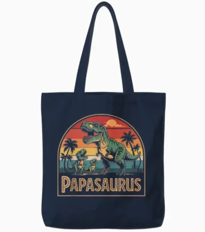 Herren Papasaurus T-Rex Dinosaurier Papa Und Vater Mit 2 Kindern Tote Bags - Navy