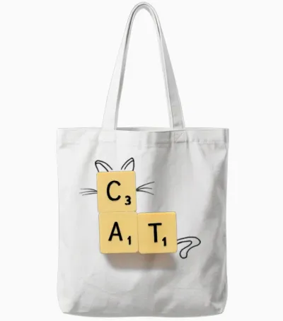 Cat Scrabble Tote Bags - White