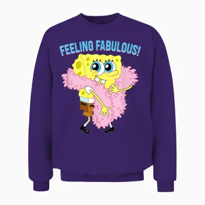 Mademark X Spongebob Squarepants - Spongebob in Feather Boa - Feeling Fabulous! Unisex Sweatshirt - Purple