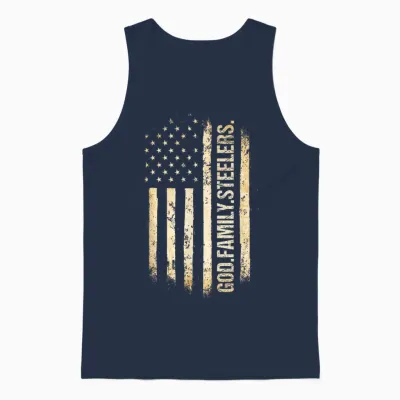 God Family Steelers Pro Us American Flag Father's Day Unisex Tank Top - Navy