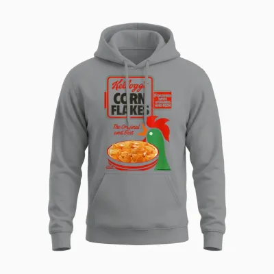 Kellogg's T-Shirt Mit Cornflakes Frühstücks-Müslischachtel Art 1983 Design - Unisex, Weiß, S, Kurzarm, Crew-Ausschnitt, Klassisch, Retro, Erwachsene, Nostalgie-Fans, Retro- Und Vintage-Enthusiasten Unisex Hoodie - Sport Grey