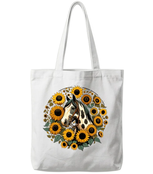 Sunflower Horse Lovers Tote Bags - White