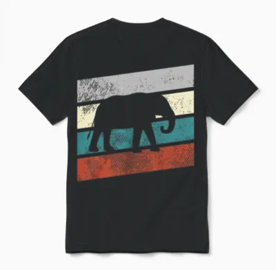Elephant Retro Unisex T-Shirt - Black