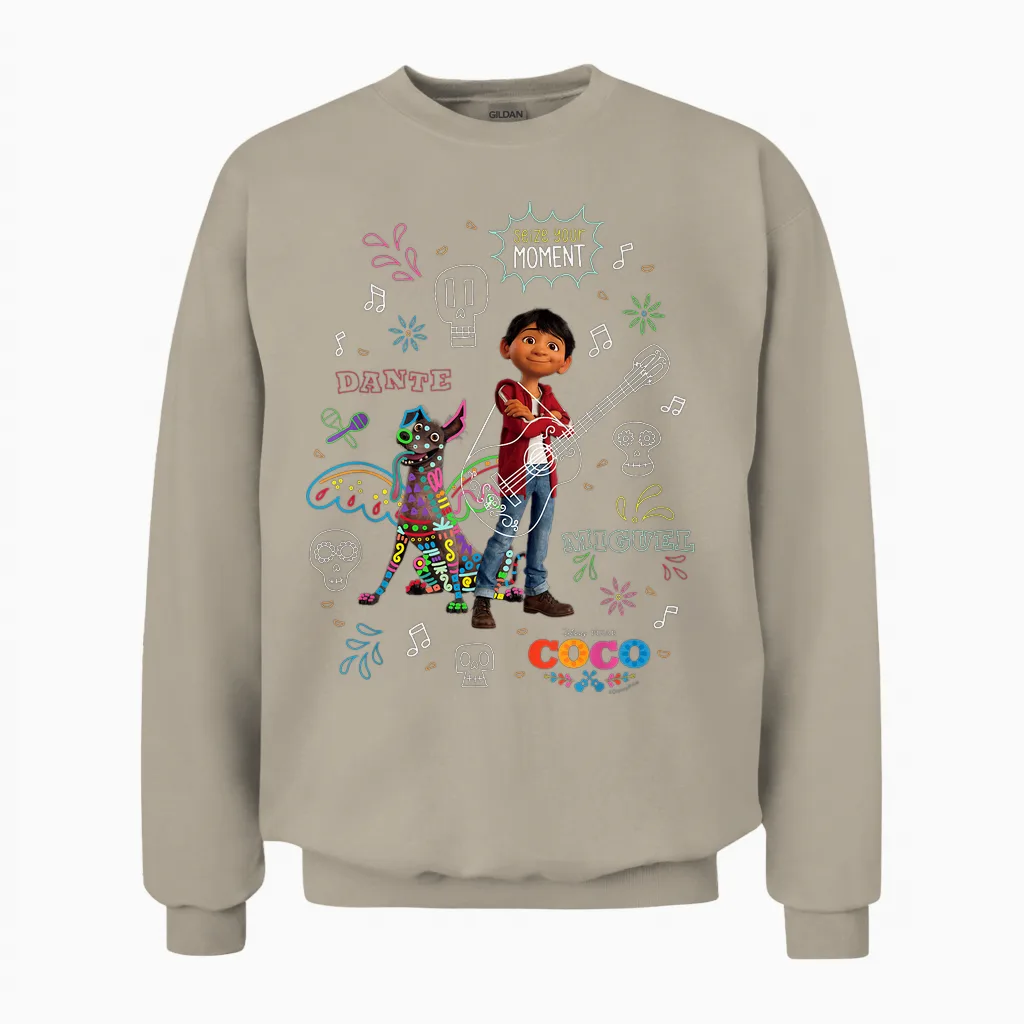Disney and Pixar’s Coco Miguel and Dante Seize Your Moment Unisex Sweatshirt in Sand