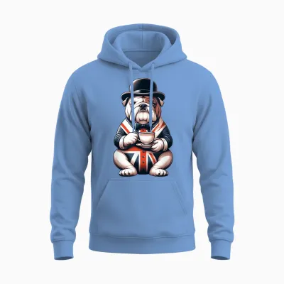 Funny British Bulldog Union Jack Uk Pride Unisex Hoodie - Carolina Blue