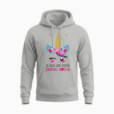 Child Big Sister Gift Newborn Little Brother Little Sister T-Shirt, White, 2 Unisex Hoodie - Ash