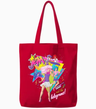 Jem and the Holograms Full Band Rocking Out 80's Rock Retro Tote Bags - Red