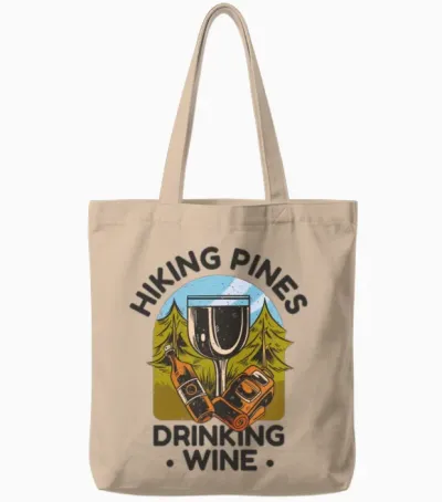 Hiking Pines Drinking Wine Tote Bags - Natural