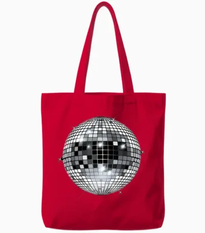 Discoball Vintage Retro House Disco Ball Cool Party T-Shirt, White Tote Bags - Red