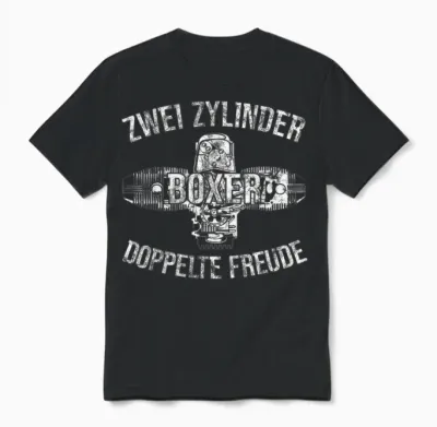 Boxer Two Cylinder Double Joy Biker Two-Cylinder T-Shirt, Black Unisex T-Shirt - Black