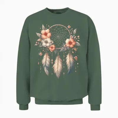 Symbole Attrape-Rêves Cool Dans Le Style Art Floral De Noël Unisex Sweatshirt - Military Green