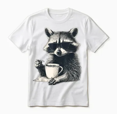 Cool Raccoon with Sunglasses with Cup Coffee Raccoon T-Shirt, White Unisex T-Shirt - White