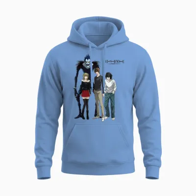 Death Note Main Characters Posing with Logo Anime Unisex Hoodie - Carolina Blue