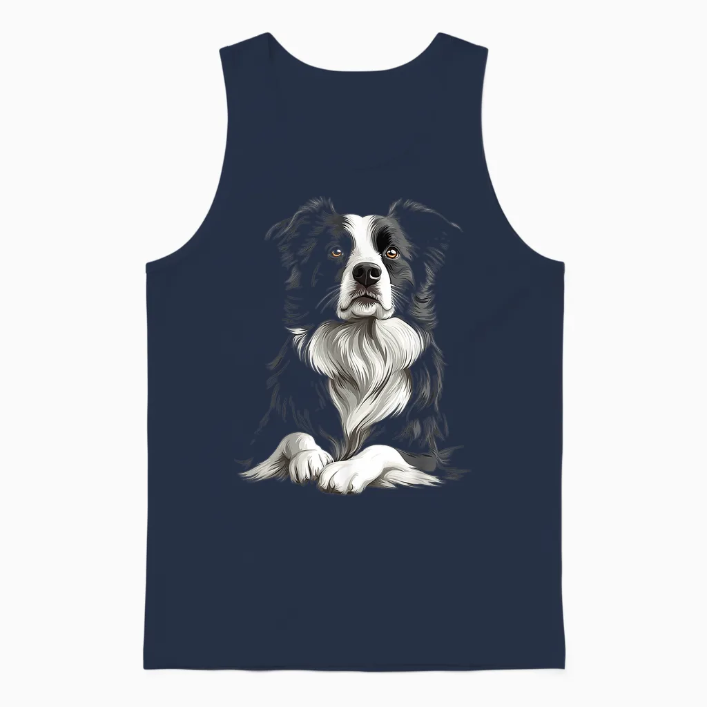 Border Collie Dog Border Collie T-Shirt, Black, S Unisex Tank Top in Navy