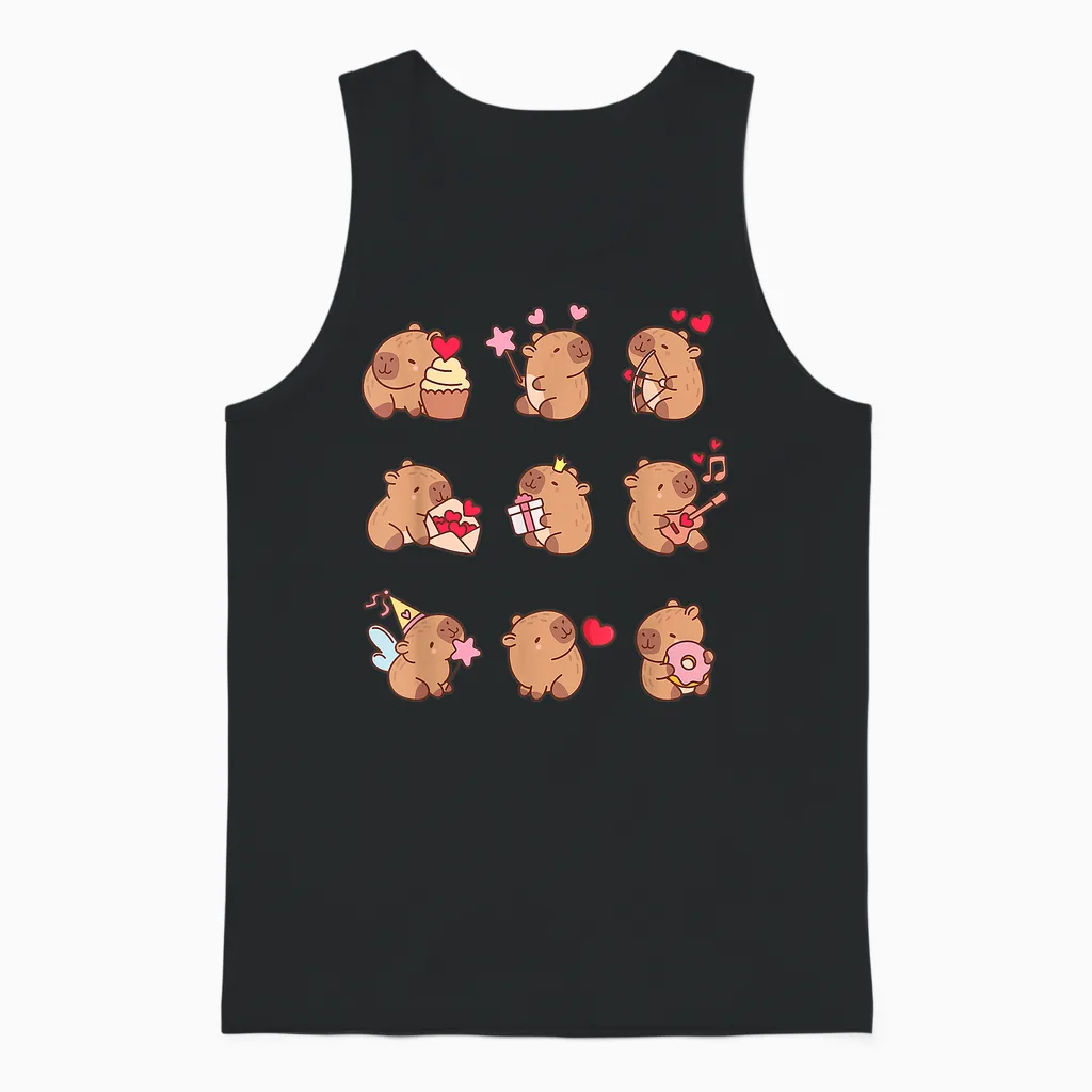 Super Cute Capybaras in Various Poses Capybara Unisex Tank Top in Black