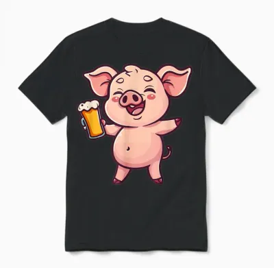 Pig with Beer | Funny Drinking Party T-Shirt, Black, S Unisex T-Shirt - Black