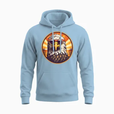 Retro Cool Eagle Wearing Sunglasses - Retro Sunset Unisex Hoodie - Light Blue