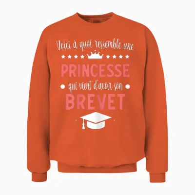 Brevet Collège Princesse Réussite Diplôme Fille Unisex Sweatshirt - Orange