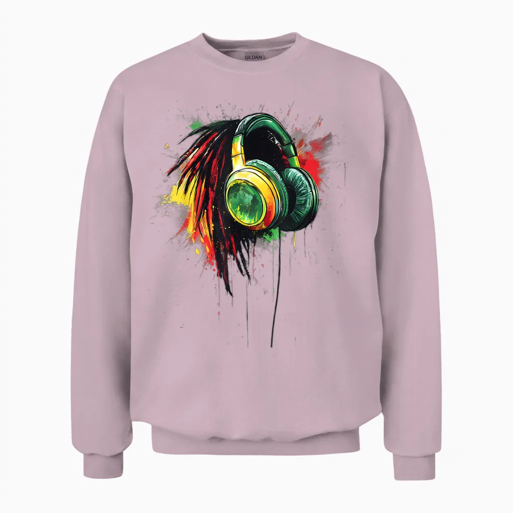 Reggae Music Helmet Jamaica Rasta Roots Jamaica T-Shirt, Black, S Unisex Sweatshirt in Light Pink