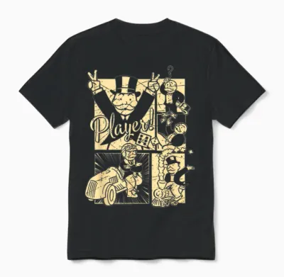 Monopoly Man Player Mount T-Shirt, Blue, S Unisex T-Shirt - Black
