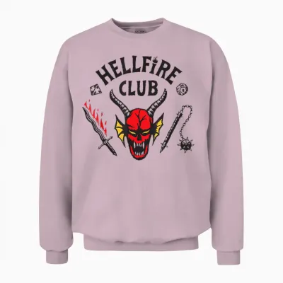 Stranger Things Hellfire Logo T-Shirt, White, S Unisex Sweatshirt - Light Pink