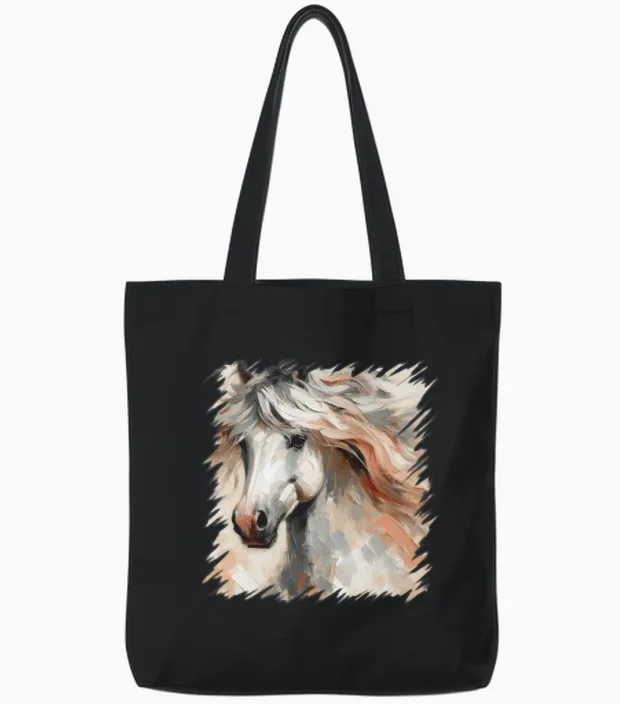 White Horse - Lovers Tote Bags in Black