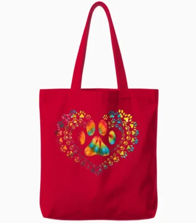 Tie Dye Love Dog Paw Print Heart Animal Lover Tote Bags - Red