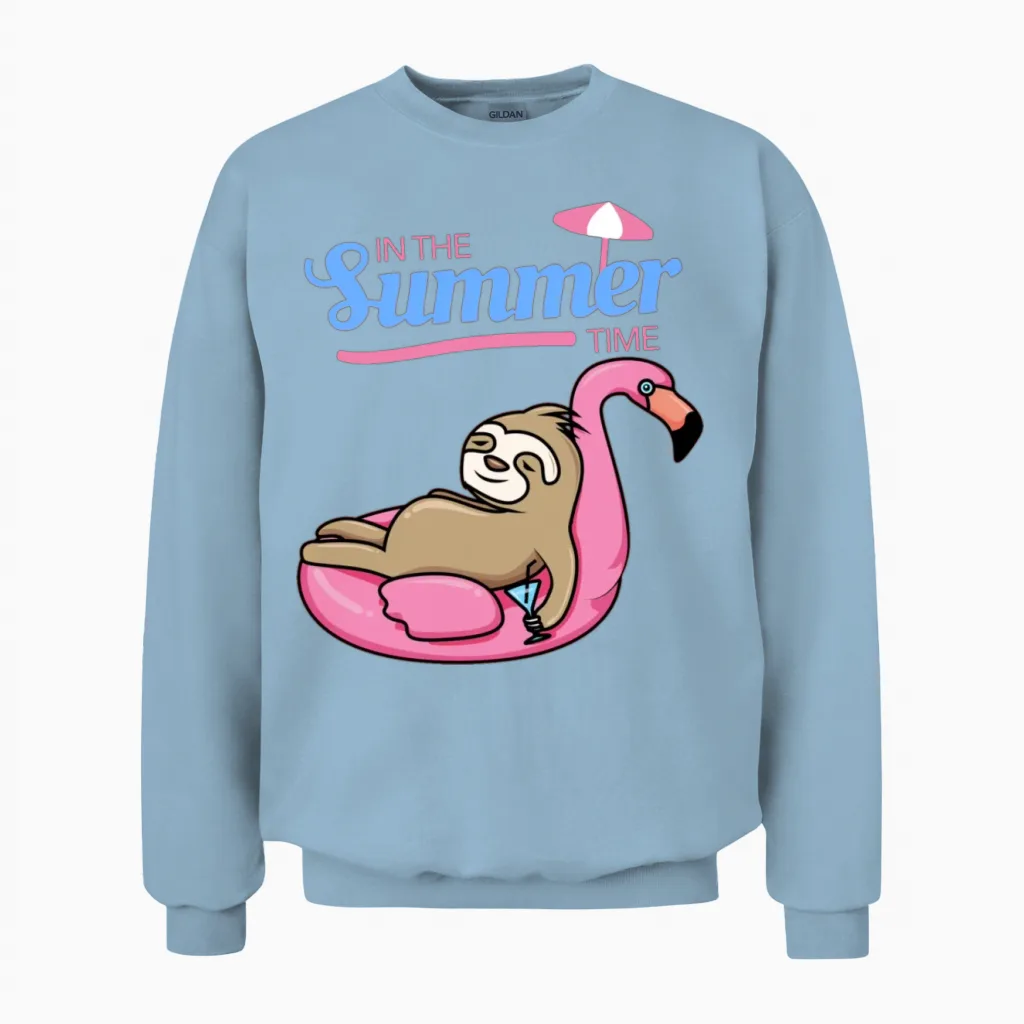 Funny Sloth Summer - & Beach Unisex Sweatshirt in Light Blue