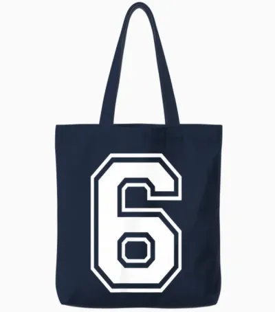 6 Number Six Team Sports Graphic Design Matching Varsity Tote Bags - Navy