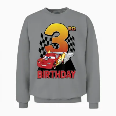 Disney Pixar Cars Lightning Mcqueen 3rd Birthday Peel Out T-Shirt, White, S Unisex Sweatshirt - Sport Grey