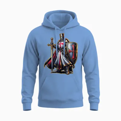 A Warrior of Christ Knights Templar Cross Aged Man T-Shirt, Black, S Unisex Hoodie - Carolina Blue