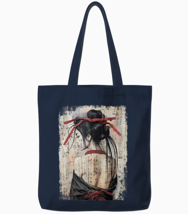 Geisha Asia Japan Woman Vintage Culture Tokyo Geisha T-Shirt, Black Tote Bags in Navy