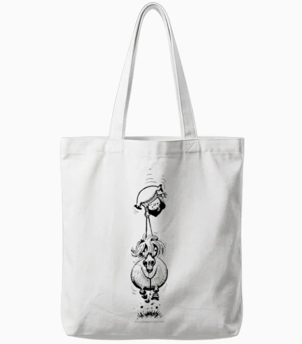 Ponyupsidedown Thelwell Cartoon Tote Bags in White