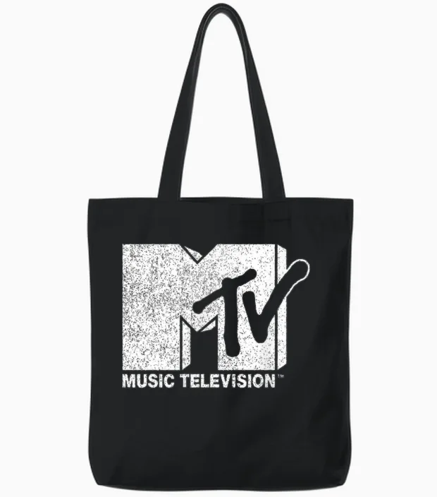 Mtv Classic Distressed Logo T-Shirt, Black Tote Bags in Black