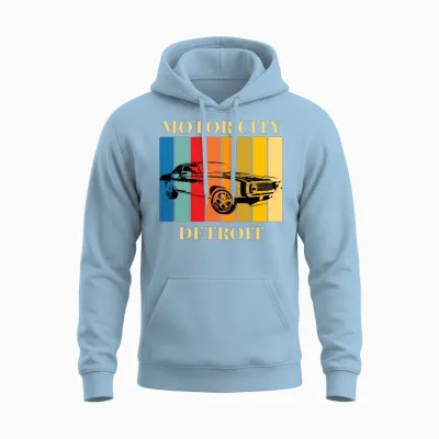 Motor City Retro Unisex Hoodie - Light Blue