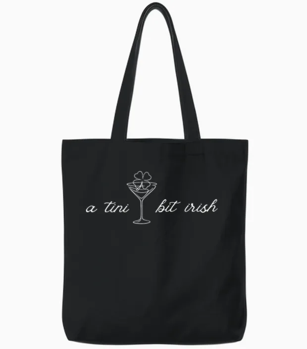 A Tini Bit Irish Lucky Shamrock Ireland St.patrick's Day Tote Bags in Black