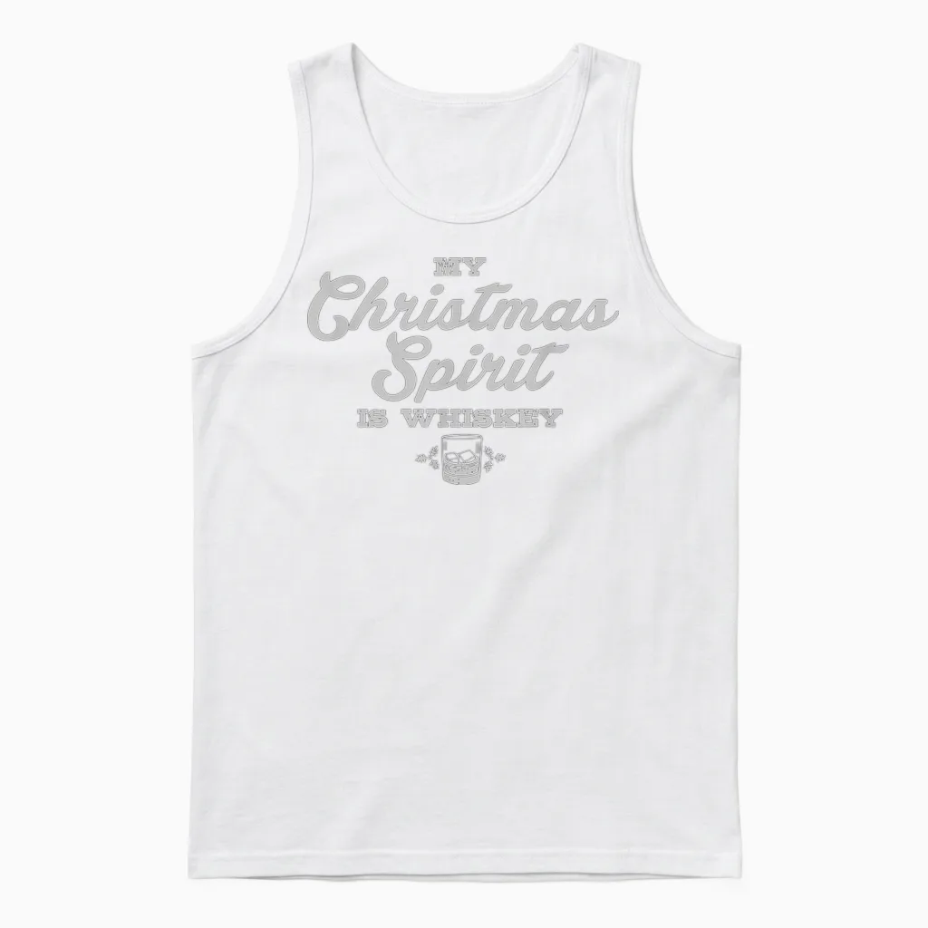 Funny Christmas Drinking Shirt Whiskey Liquor Drinker Saying Unisex Tank Top in White