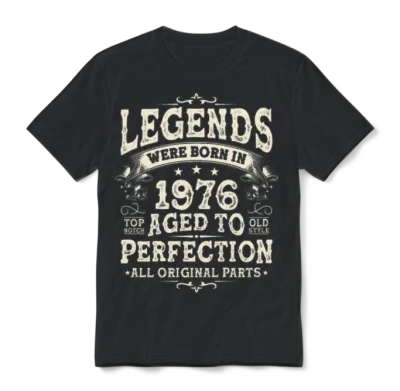 Vintage 1976 Legends Birthday Gift Unisex T-Shirt - Black