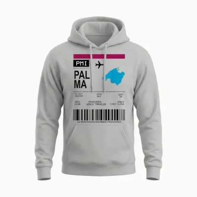 Bordticket Boarding Pass Palma Mallorca Travel Tour Flight T-Shirt, White Unisex Hoodie - Ash