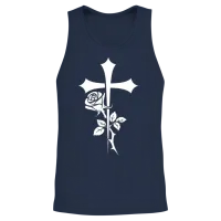 Cross with Rose Illustration Unisex Tank Top - Navy – 2