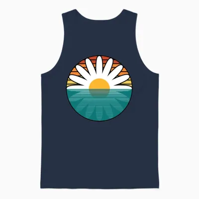 Daisy Sunset Retro Art Unisex Tank Top - Navy
