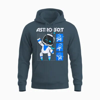 Astro Bot Pose Grid Collage with Logo Video Game Unisex Hoodie - Dark Heather