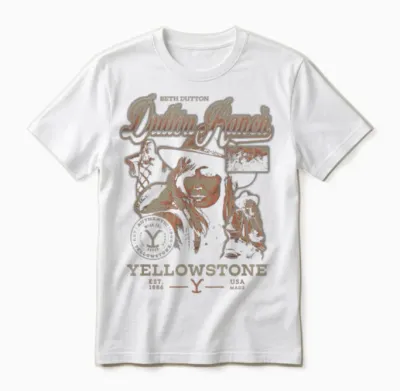 Yellowstone Iconic Beth Dutton Distressed Big Chest Unisex T-Shirt - White